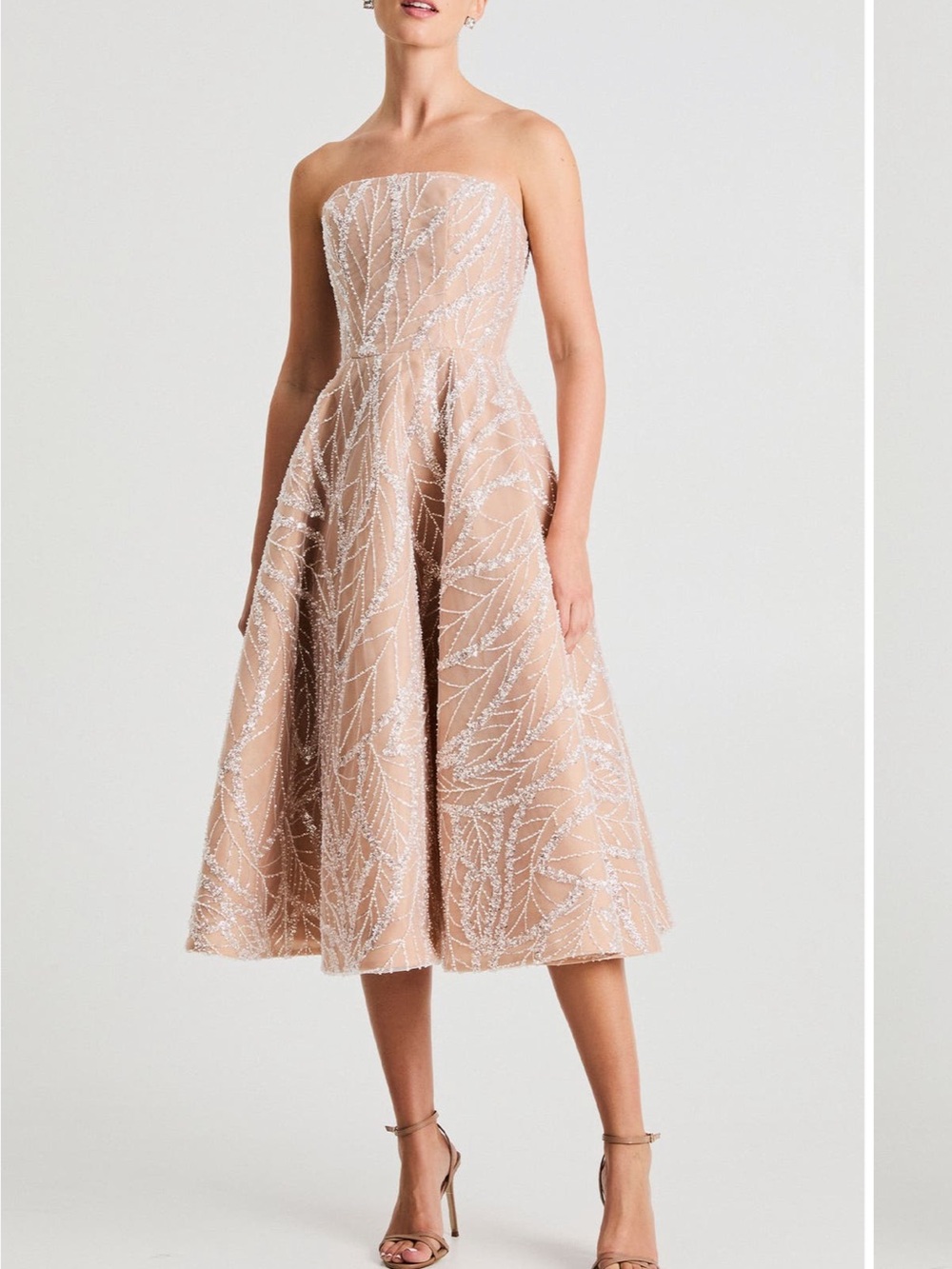 Strapless Nude Embroidered A-Line Dress helsi vivi embellished strapless midi